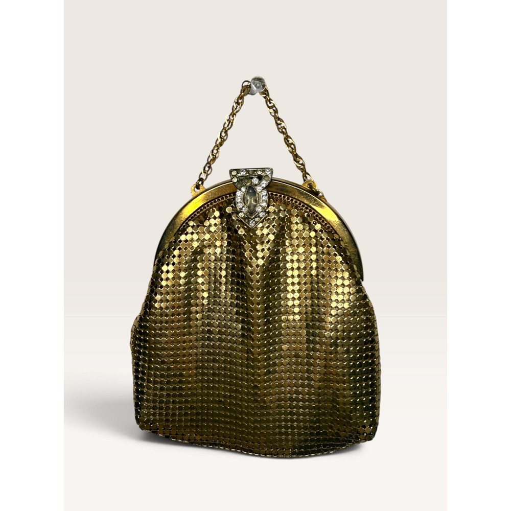 Vtg Whiting & Davis Gold Metal Mesh Evening Coin Purse Clutch Bag Art Deco